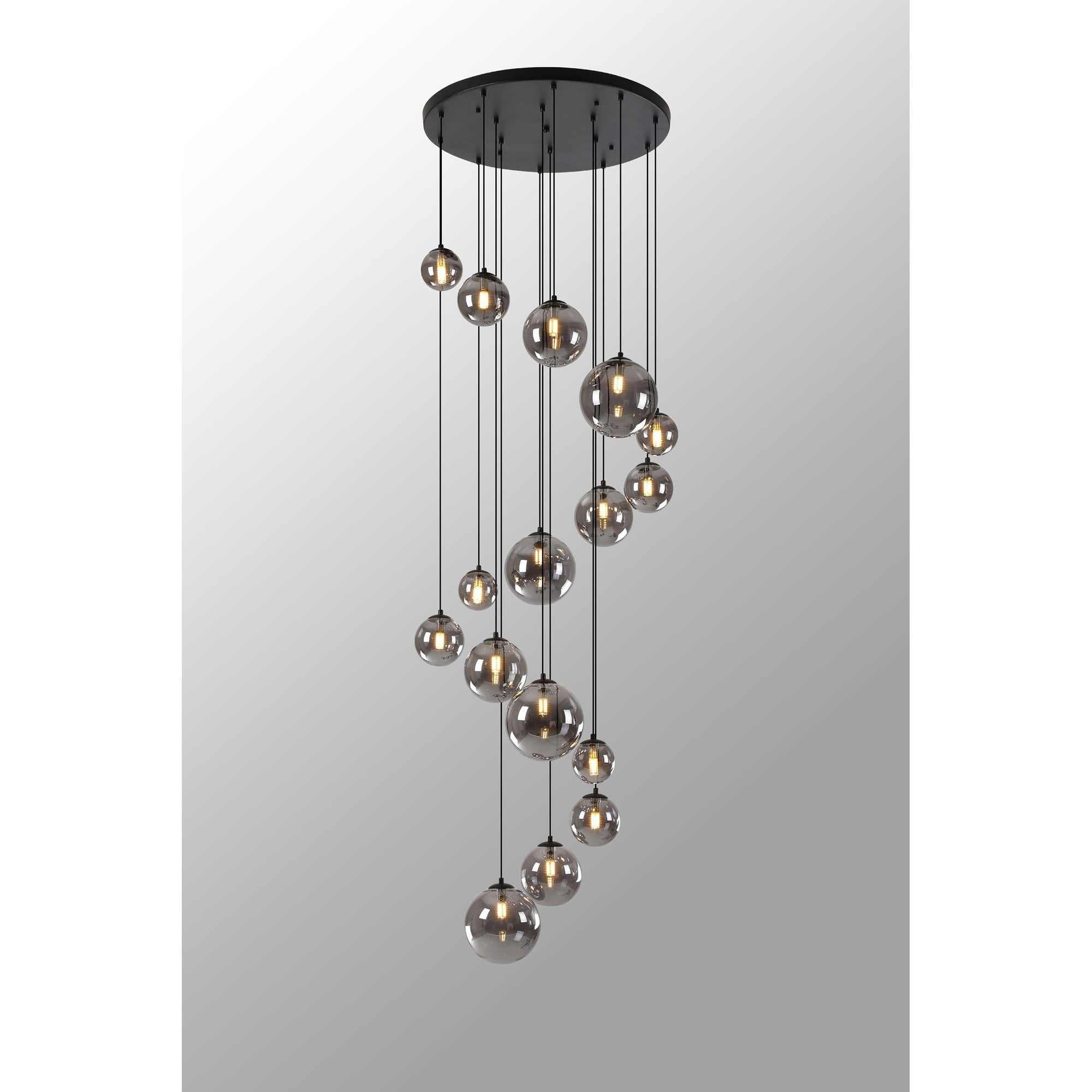 NL9043/SM9 Prague 16 Light Pendant Satin Black Smoke Plated
