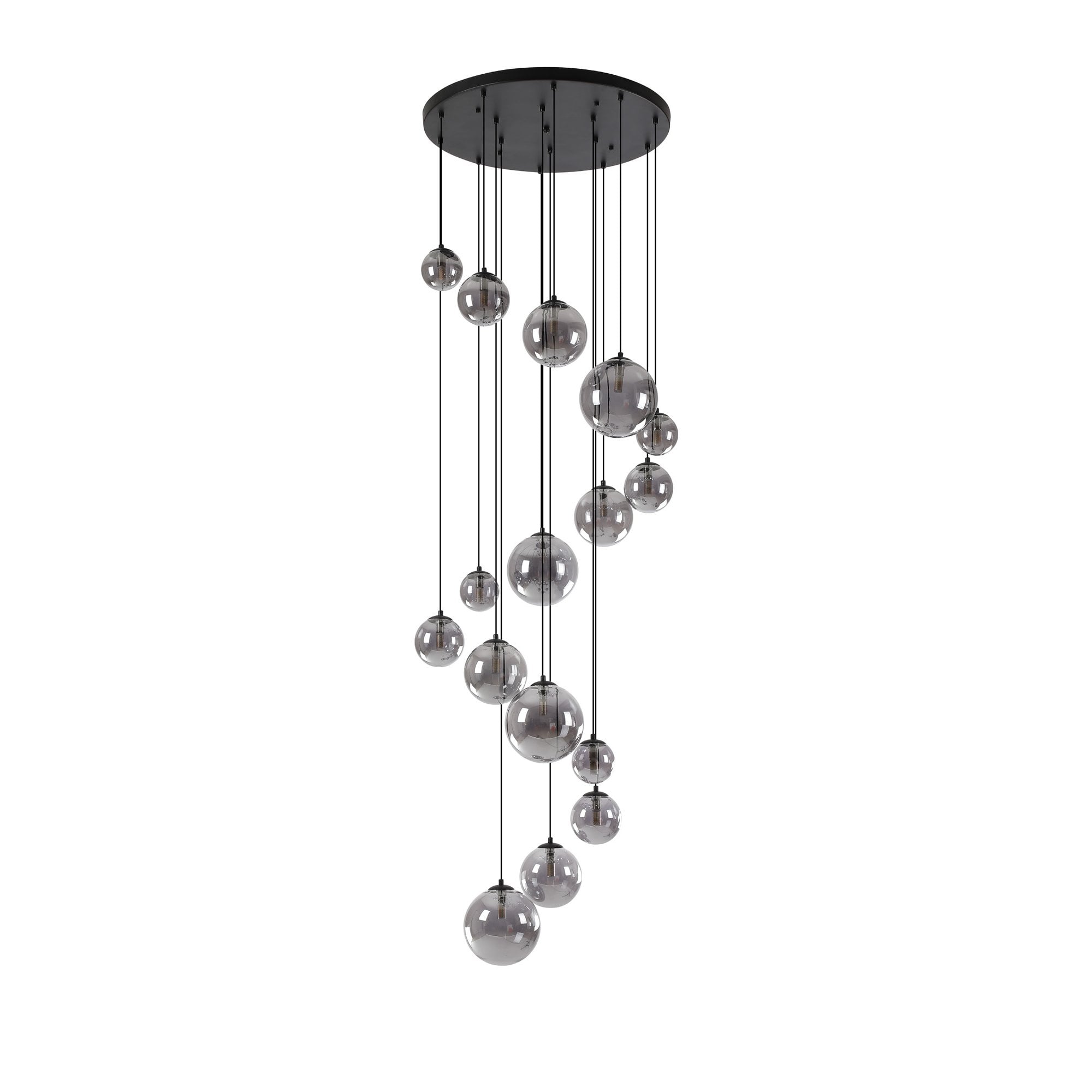 NL9043/SM9 Prague 16 Light Pendant Satin Black Smoke Plated