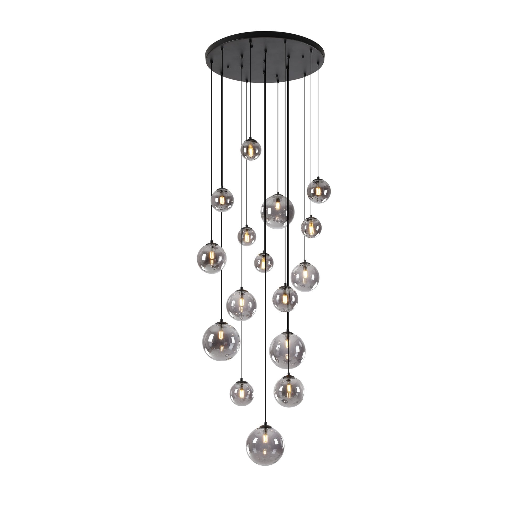 NL9043/SM9 Prague 16 Light Pendant Satin Black Smoke Plated