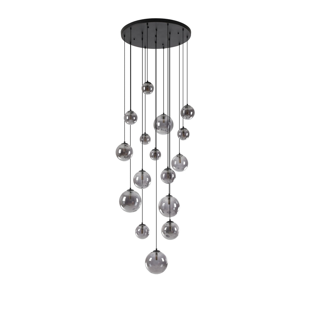 NL9043/SM9 Prague 16 Light Pendant Satin Black Smoke Plated