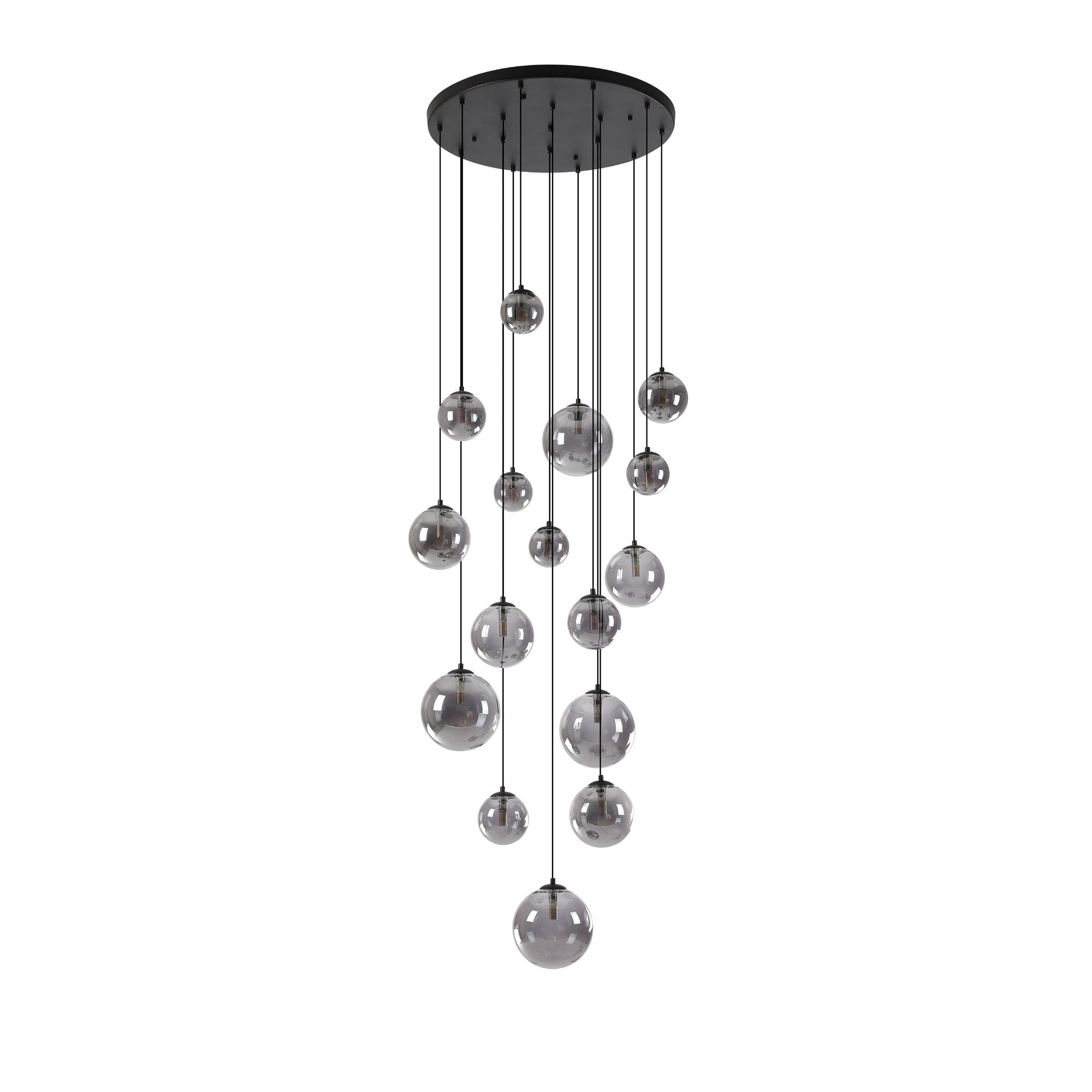 NL9043/SM9 Prague 16 Light Pendant Satin Black Smoke Plated