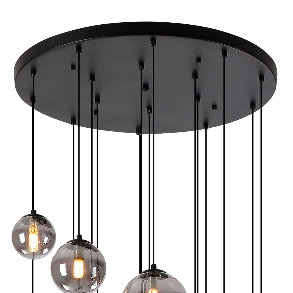 NL9043/SM9 Prague 16 Light Pendant Satin Black Smoke Plated