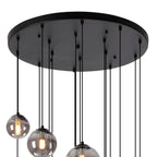 NL9043/SM9 Prague 16 Light Pendant Satin Black Smoke Plated