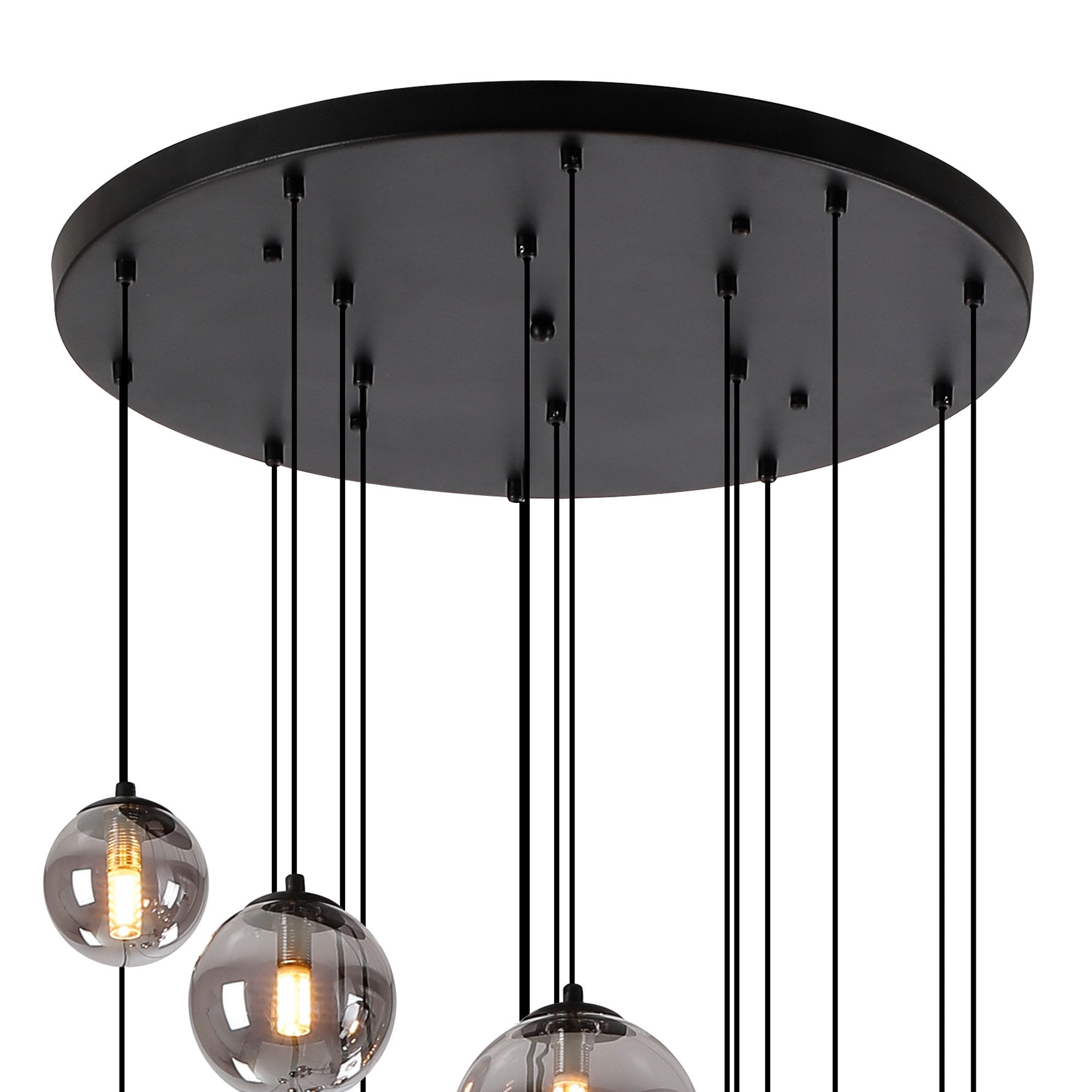 NL9043/SM9 Prague 16 Light Pendant Satin Black Smoke Plated