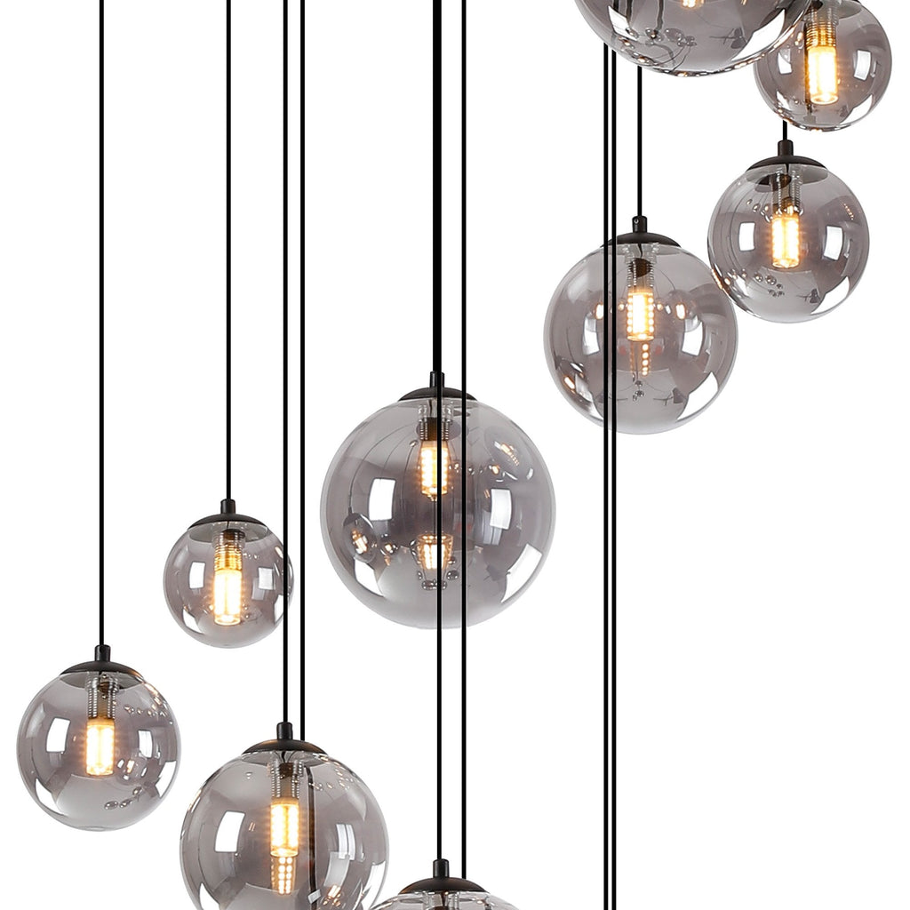 NL9043/SM9 Prague 16 Light Pendant Satin Black Smoke Plated