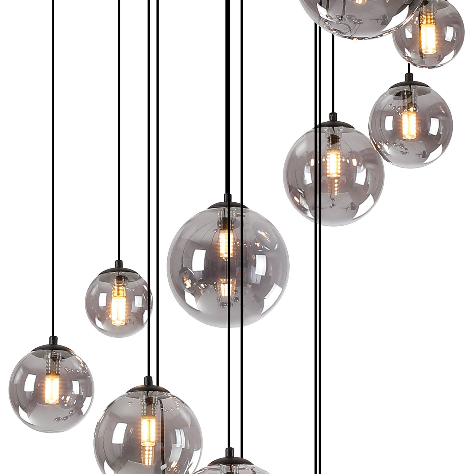 NL9043/SM9 Prague 16 Light Pendant Satin Black Smoke Plated