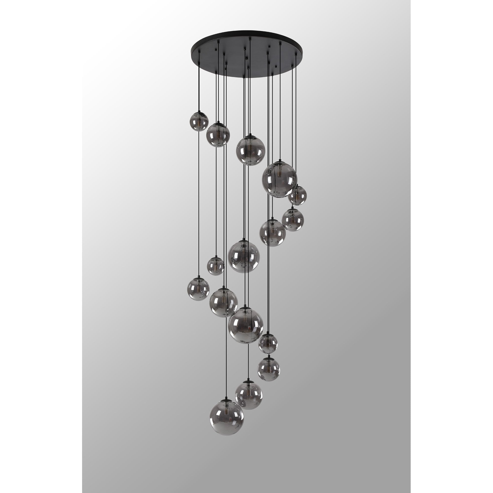 NL9043/SM9 Prague 16 Light Pendant Satin Black Smoke Plated
