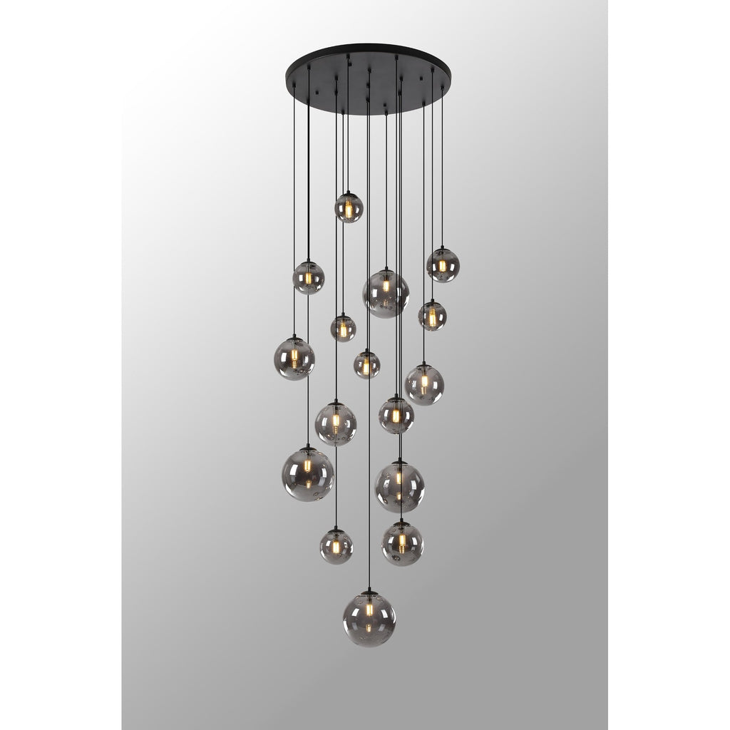 NL9043/SM9 Prague 16 Light Pendant Satin Black Smoke Plated