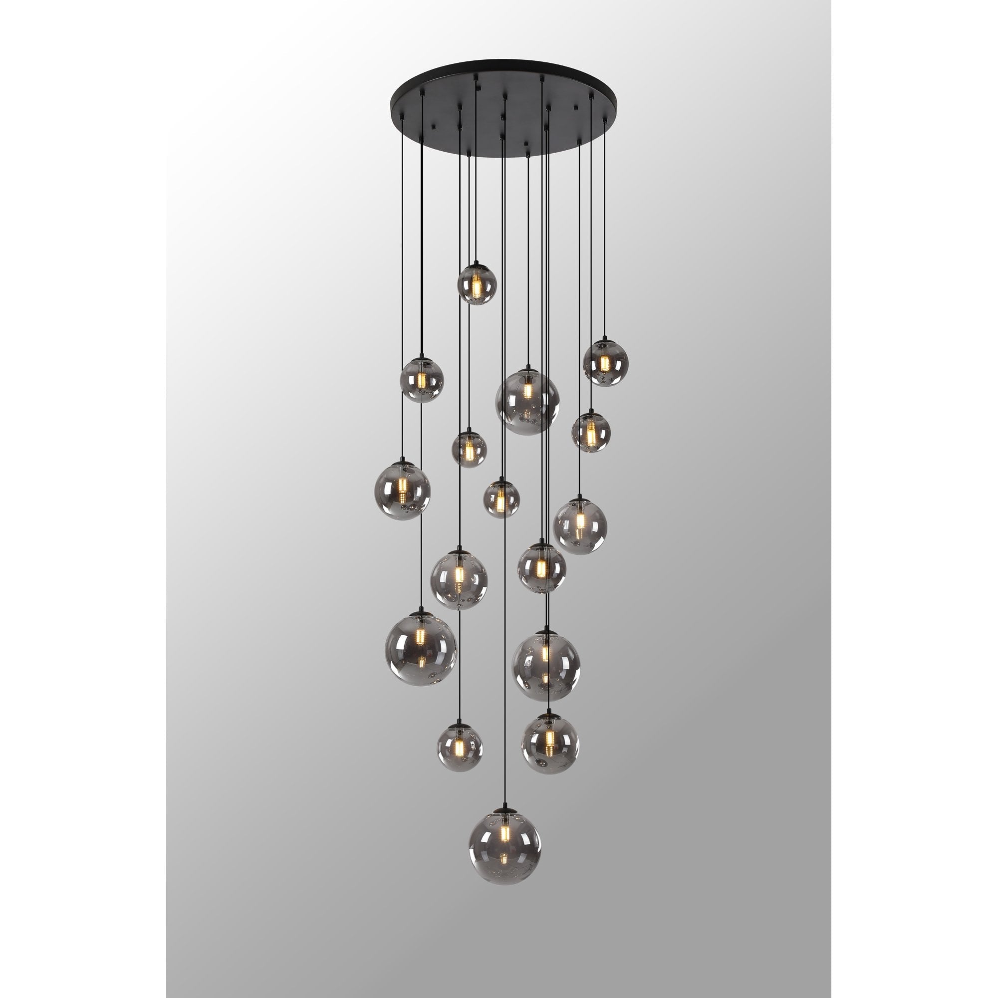 NL9043/SM9 Prague 16 Light Pendant Satin Black Smoke Plated