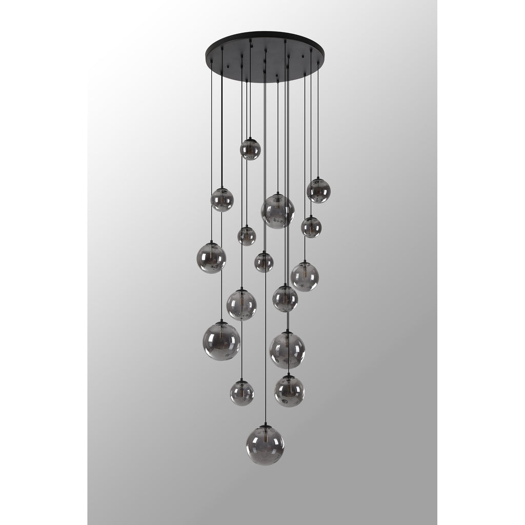 NL9043/SM9 Prague 16 Light Pendant Satin Black Smoke Plated