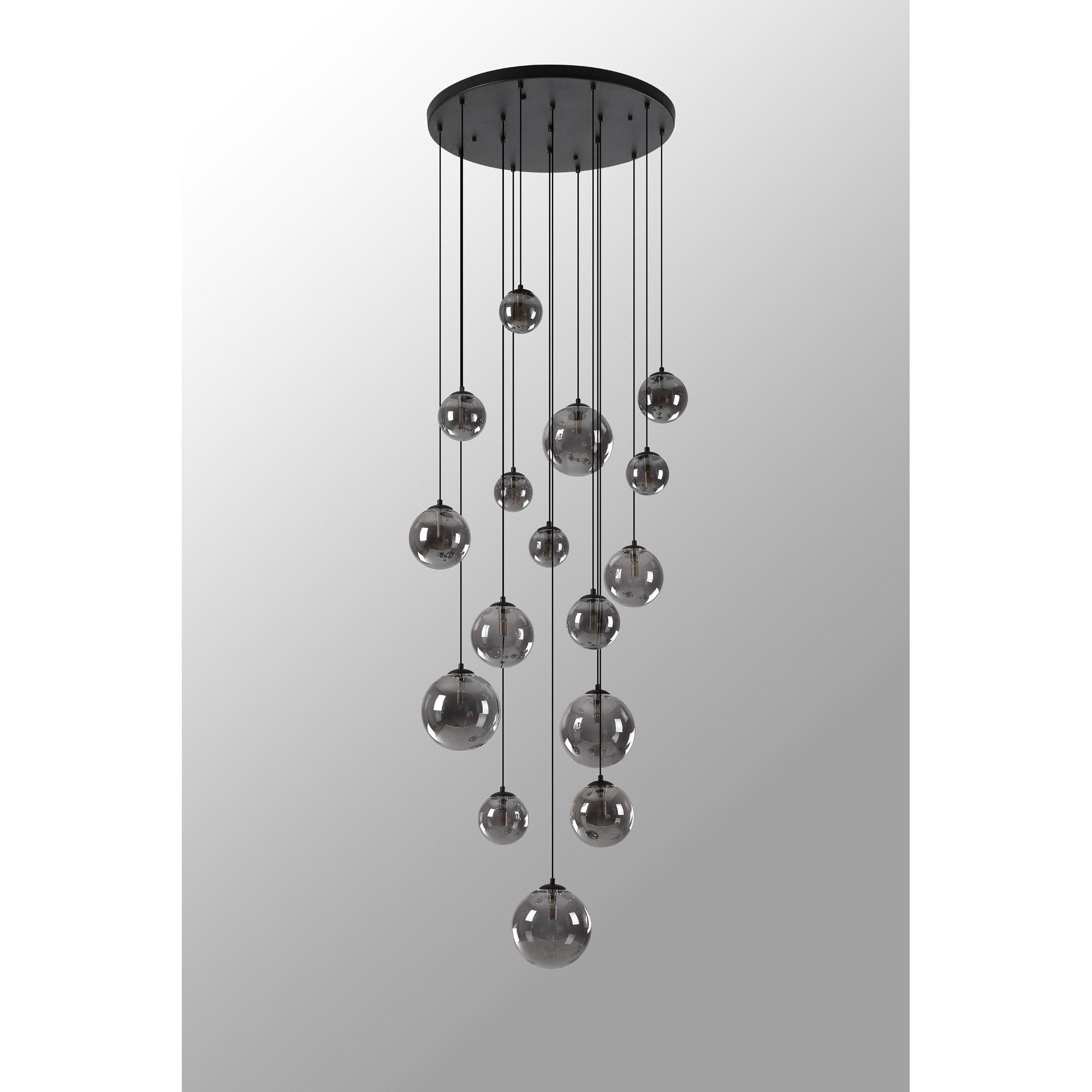 NL9043/SM9 Prague 16 Light Pendant Satin Black Smoke Plated
