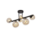 NL9044/AM9 Prague 6 Light Ceiling Light Satin Black Amber Plated