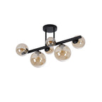 NL9044/AM9 Prague 6 Light Ceiling Light Satin Black Amber Plated