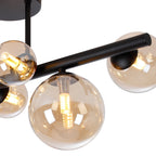 NL9044/AM9 Prague 6 Light Ceiling Light Satin Black Amber Plated