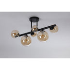 NL9044/AM9 Prague 6 Light Ceiling Light Satin Black Amber Plated