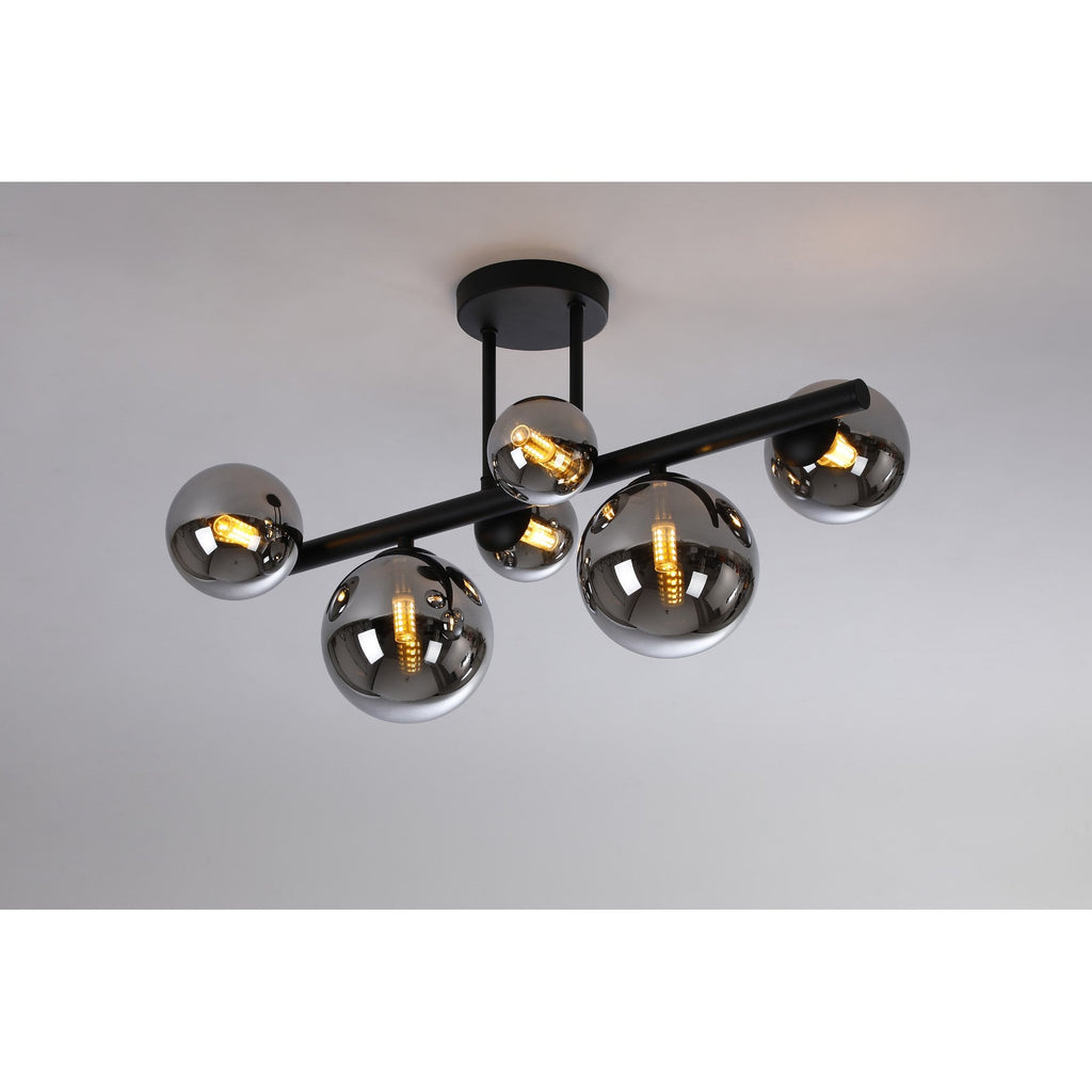 NL9044/CH9 Prague 6 Light Ceiling Light Satin Black Chrome Plated