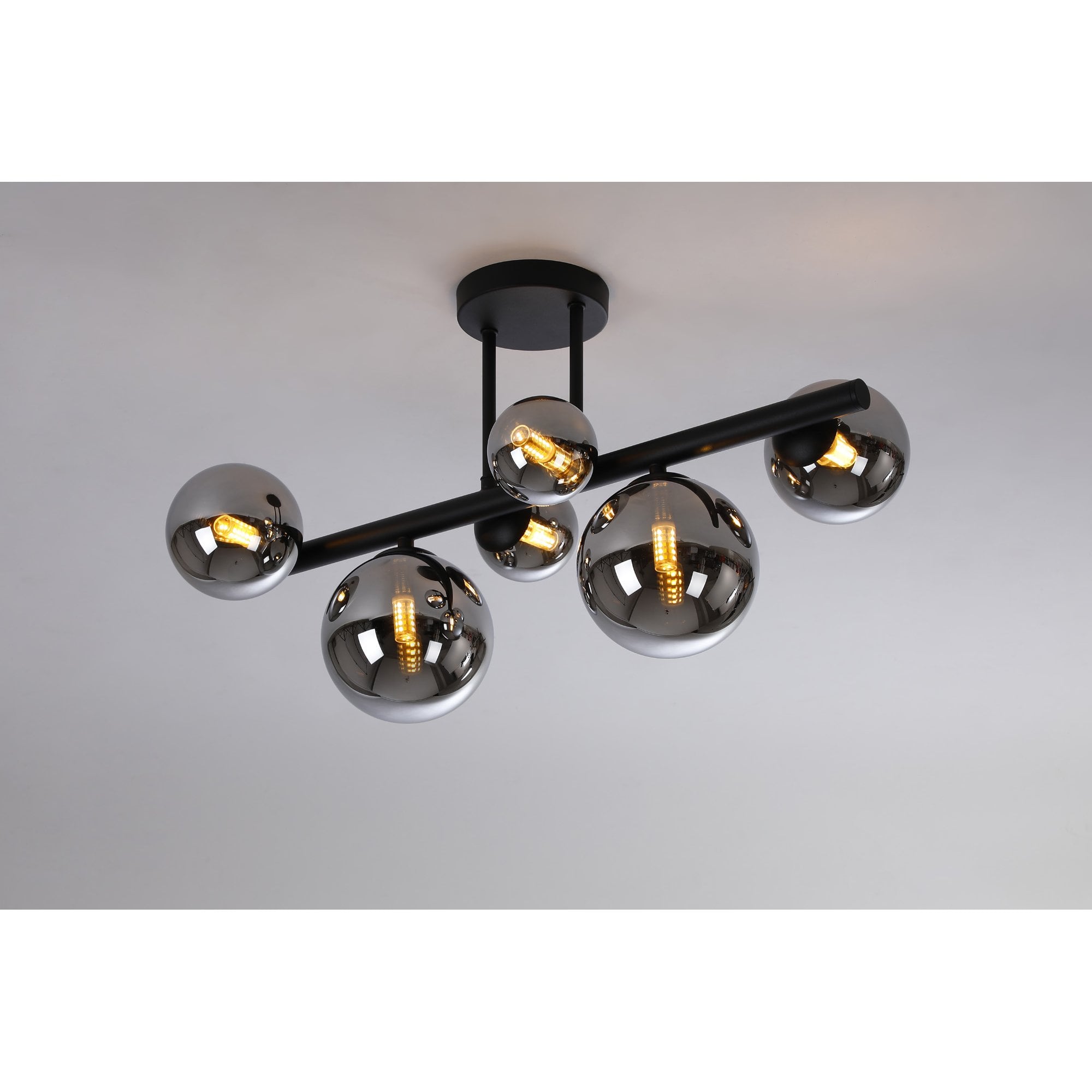 NL9044/CH9 Prague 6 Light Ceiling Light Satin Black Chrome Plated