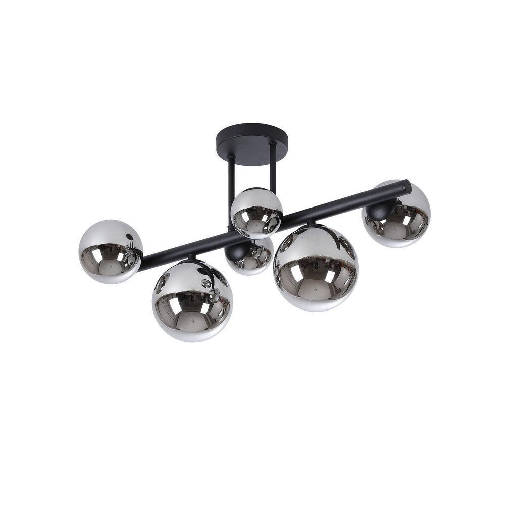 NL9044/CH9 Prague 6 Light Ceiling Light Satin Black Chrome Plated