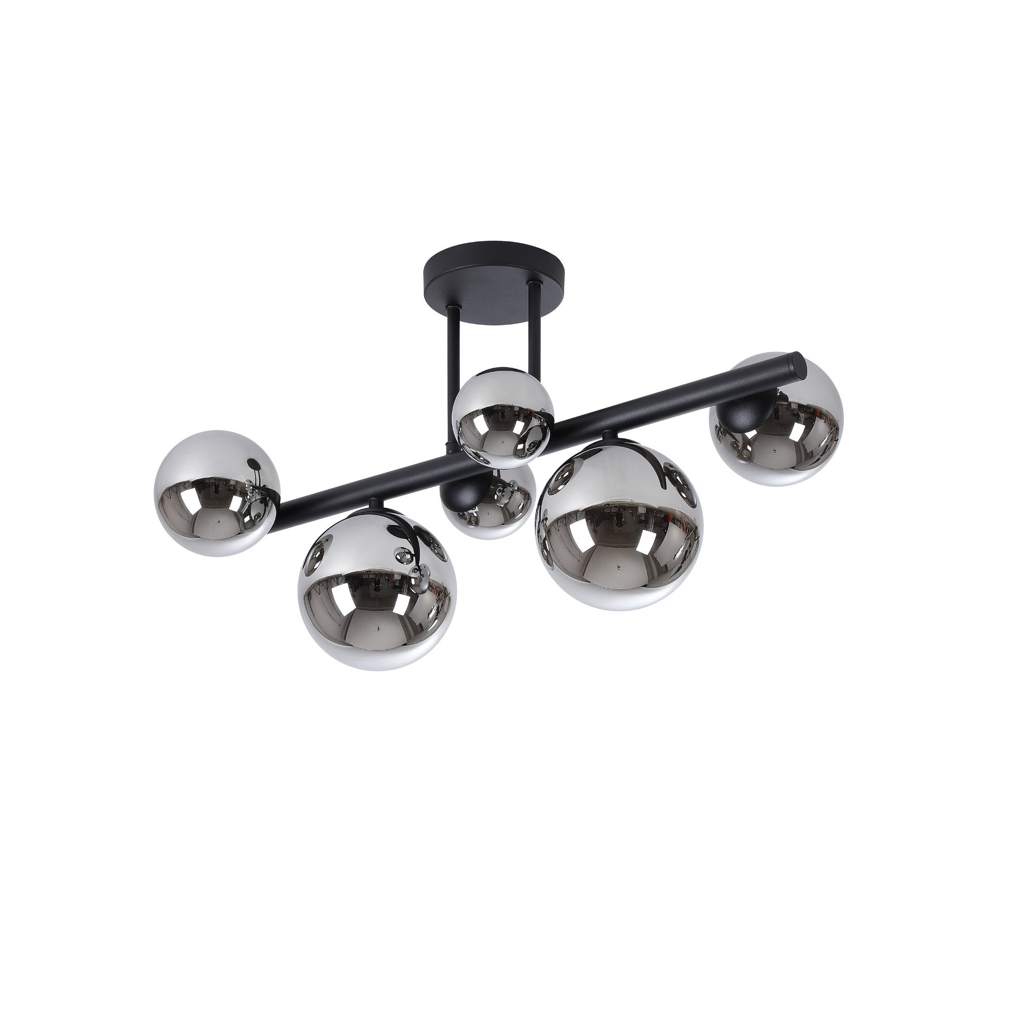 NL9044/CH9 Prague 6 Light Ceiling Light Satin Black Chrome Plated