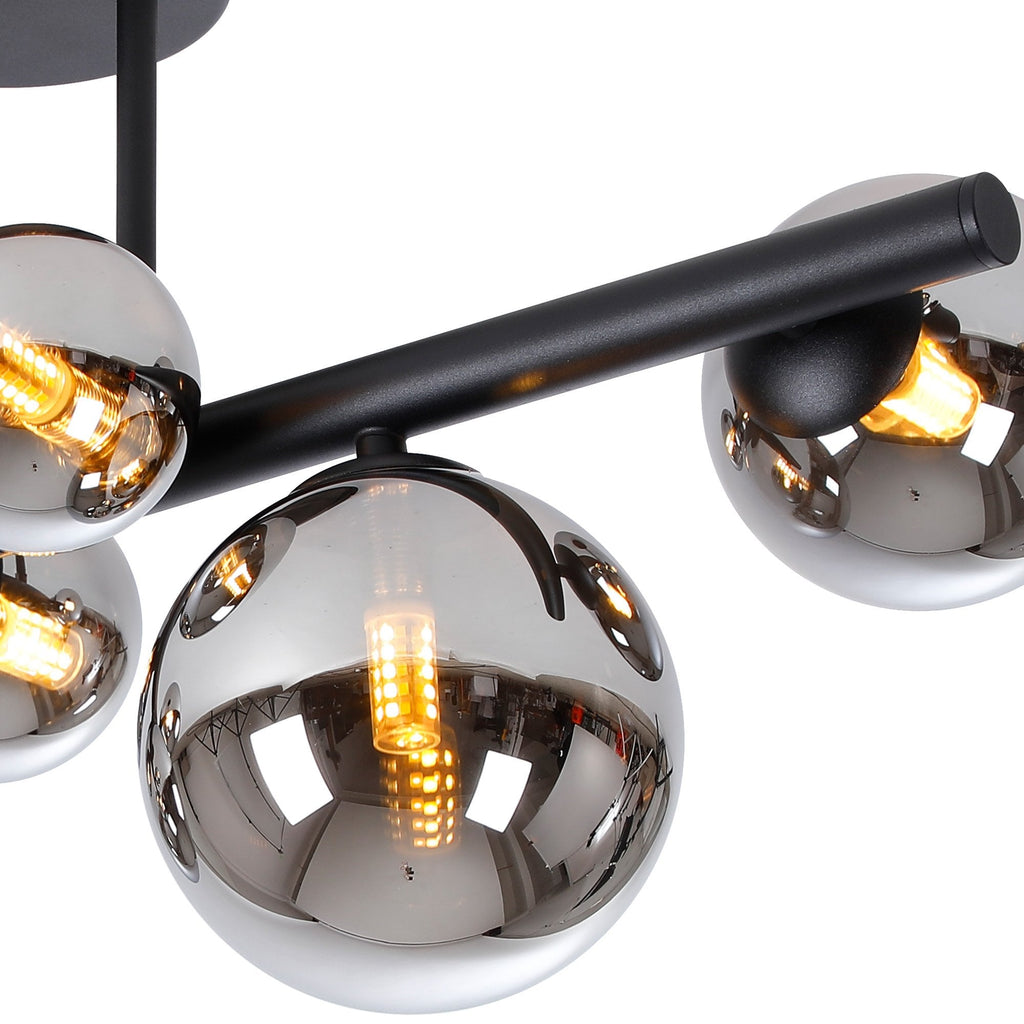 NL9044/CH9 Prague 6 Light Ceiling Light Satin Black Chrome Plated