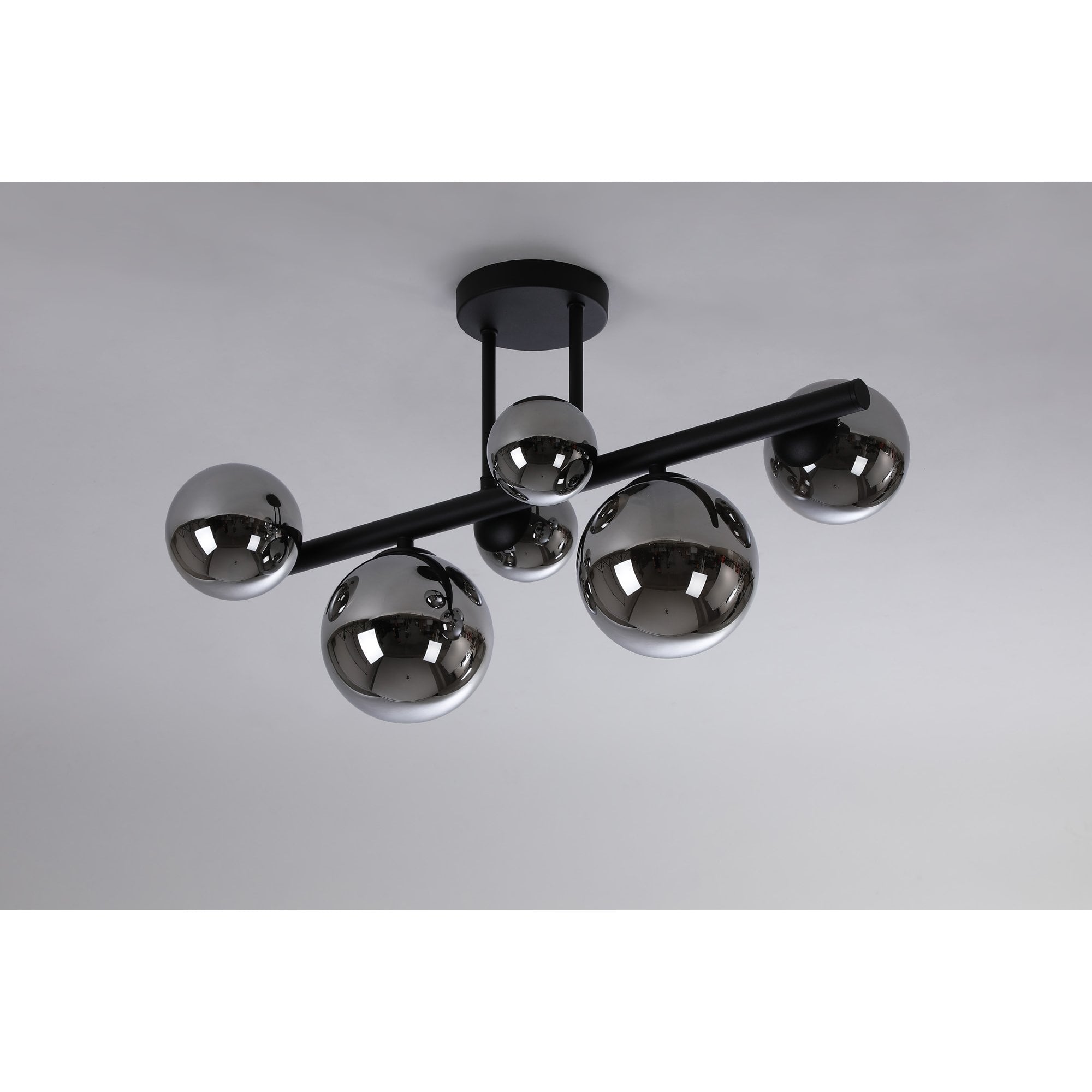 NL9044/CH9 Prague 6 Light Ceiling Light Satin Black Chrome Plated