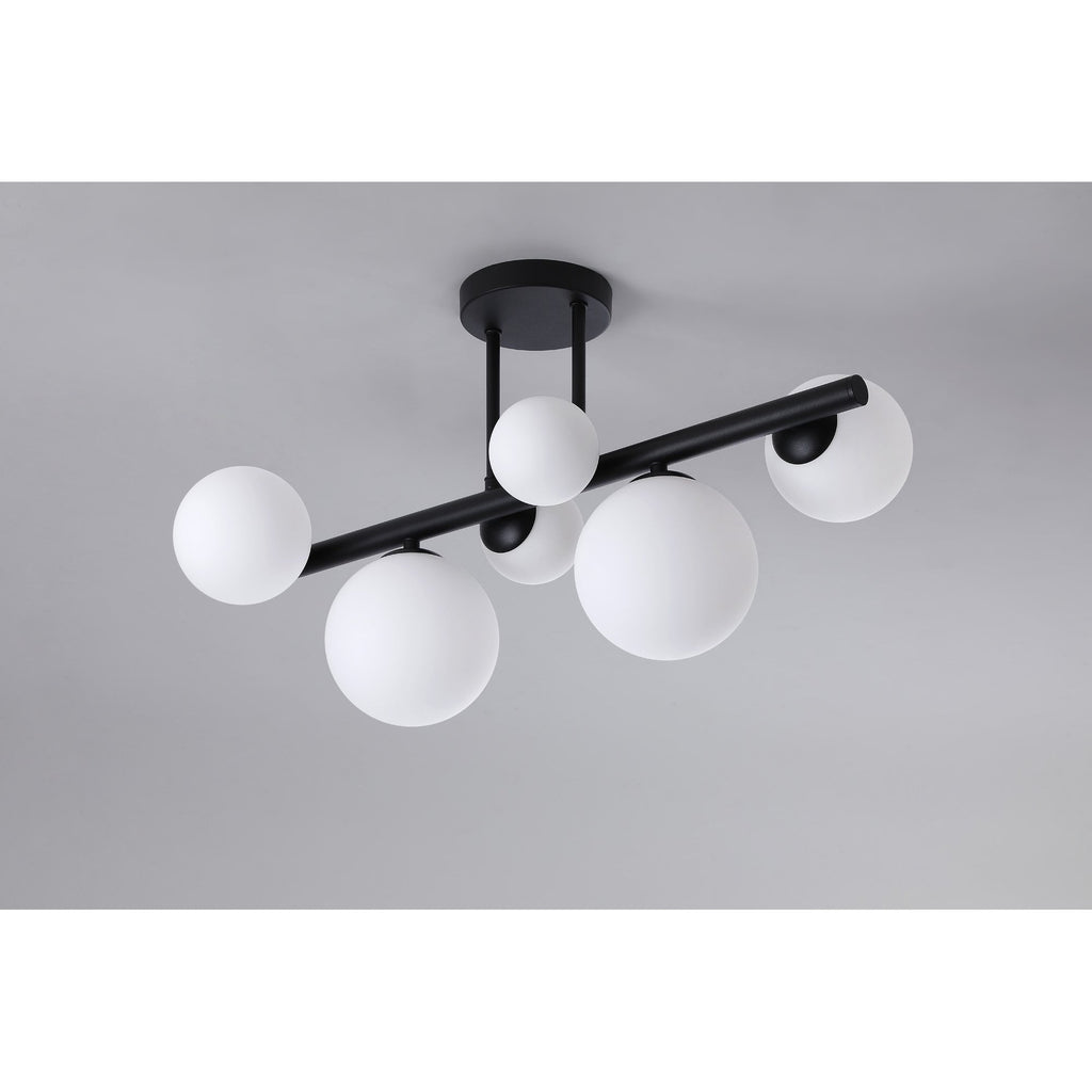NL9044/OP9 Prague 6 Light Ceiling Light Satin Black Opal