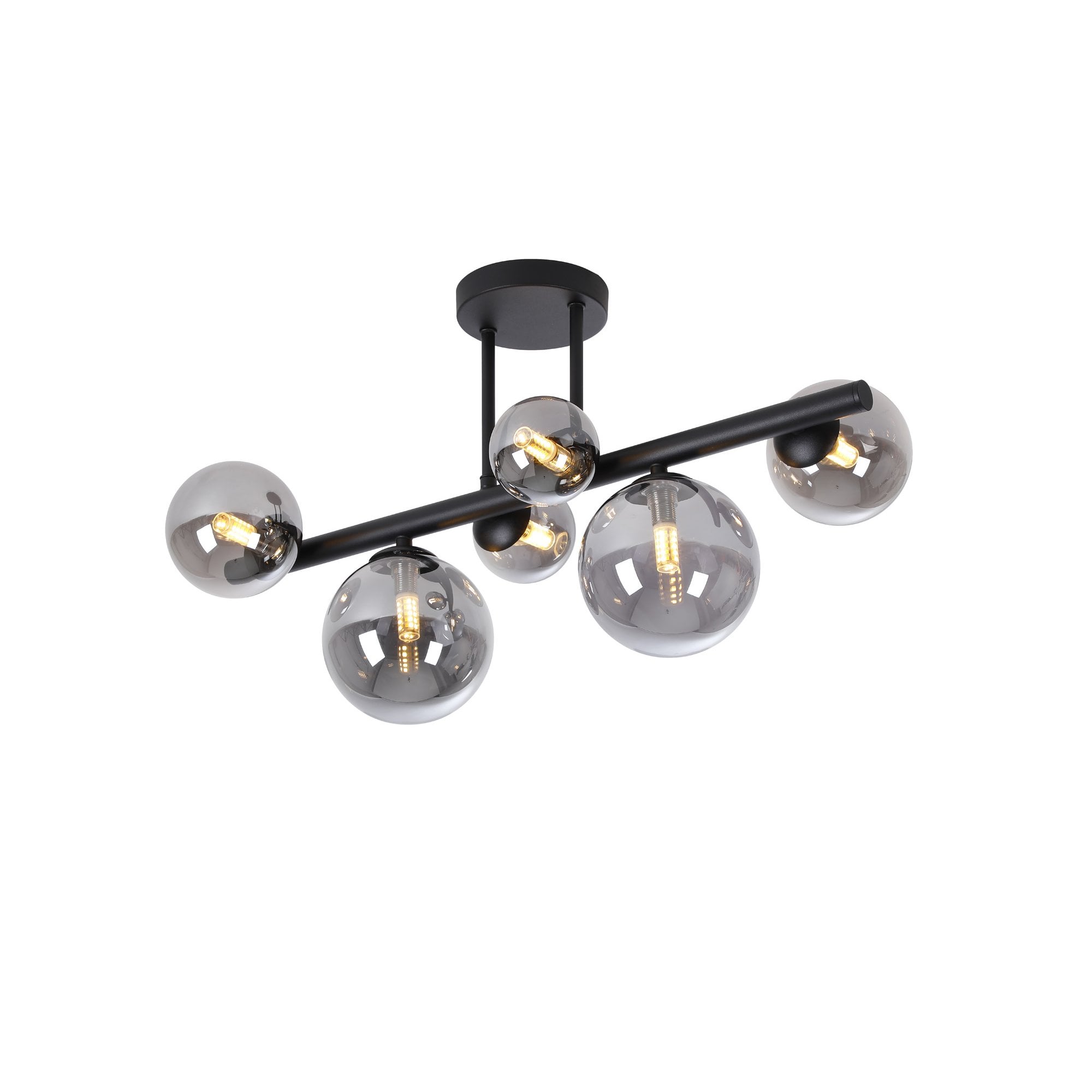 NL9044/SM9 Prague 6 Light Ceiling Light Satin Black Smoke Plated
