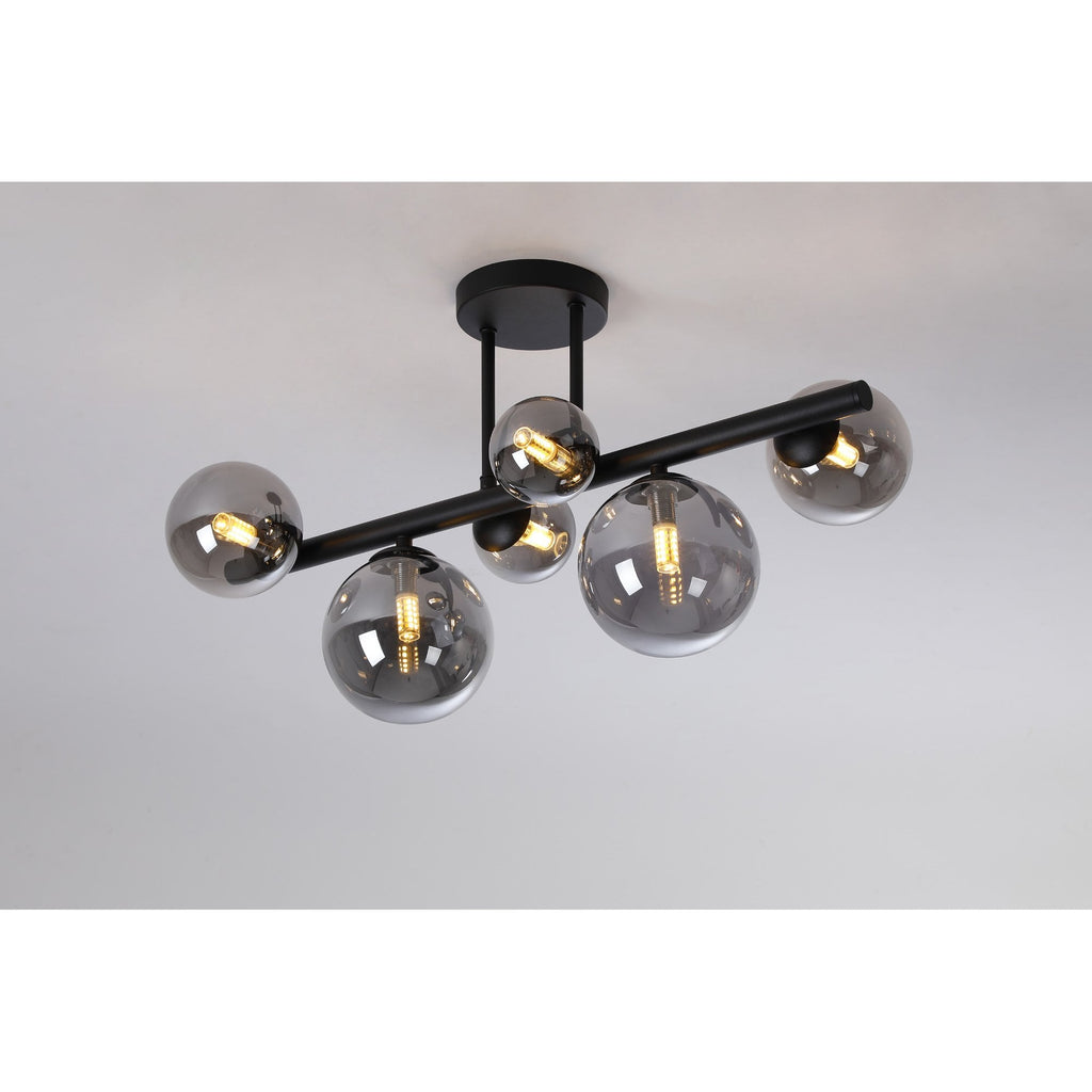 NL9044/SM9 Prague 6 Light Ceiling Light Satin Black Smoke Plated
