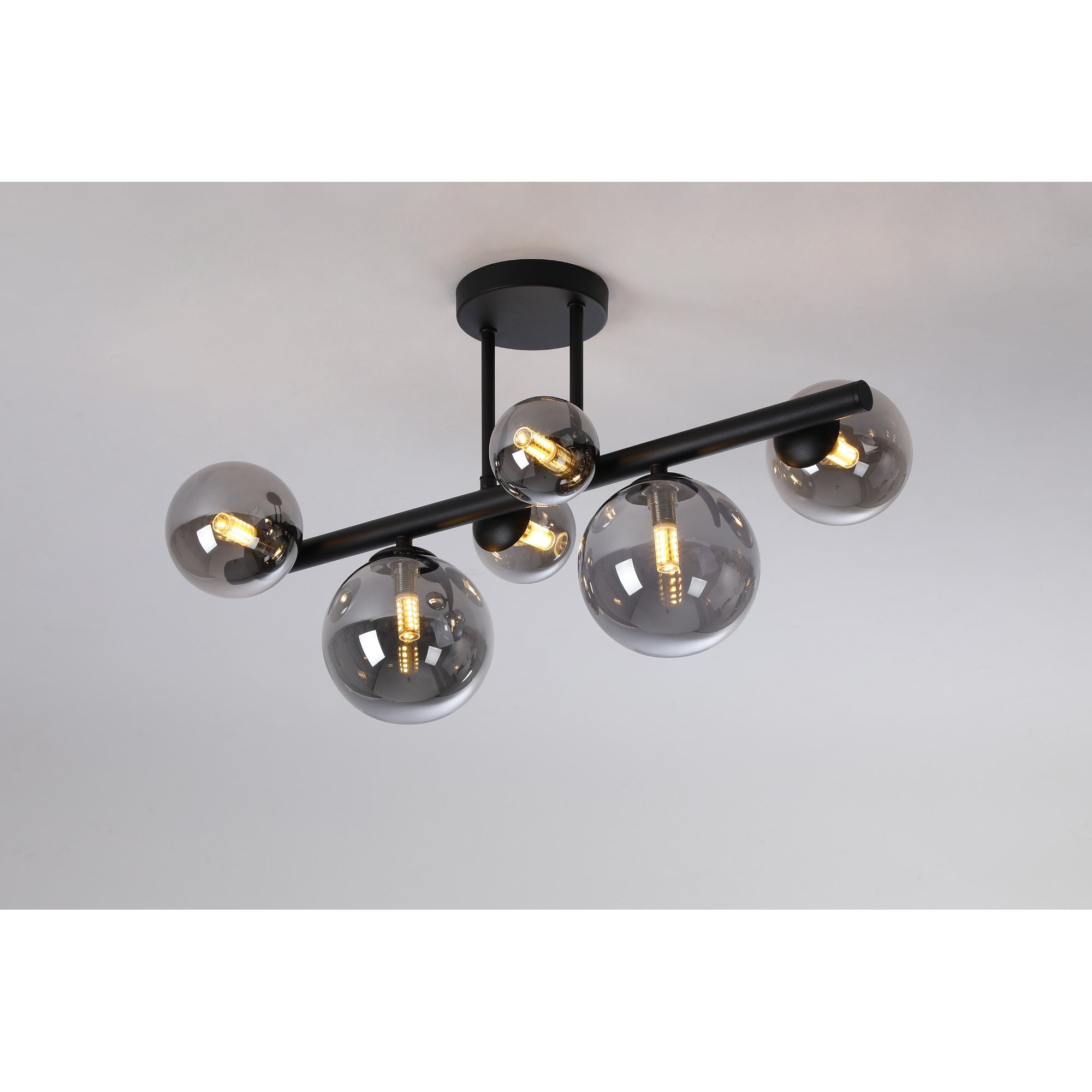 NL9044/SM9 Prague 6 Light Ceiling Light Satin Black Smoke Plated