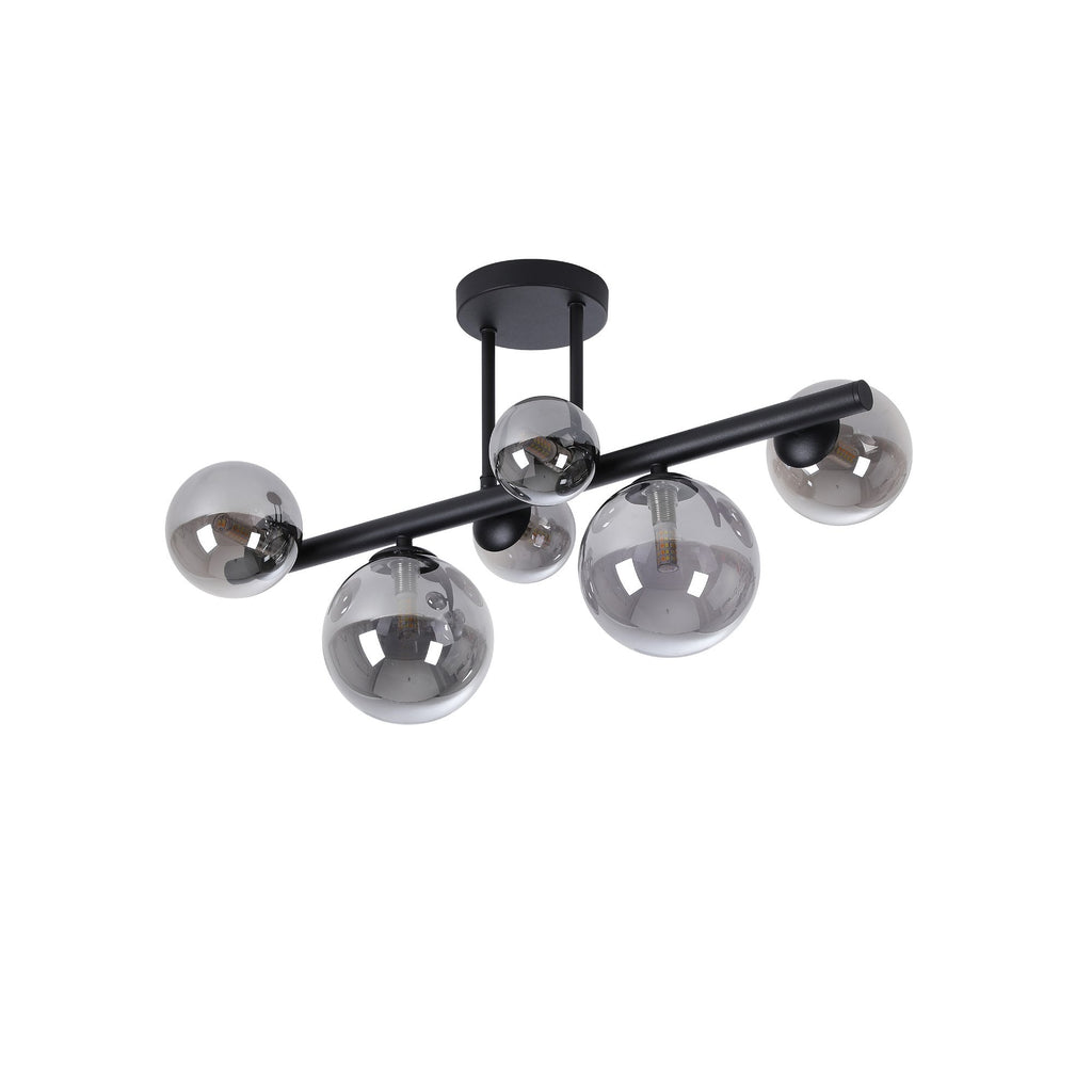 NL9044/SM9 Prague 6 Light Ceiling Light Satin Black Smoke Plated
