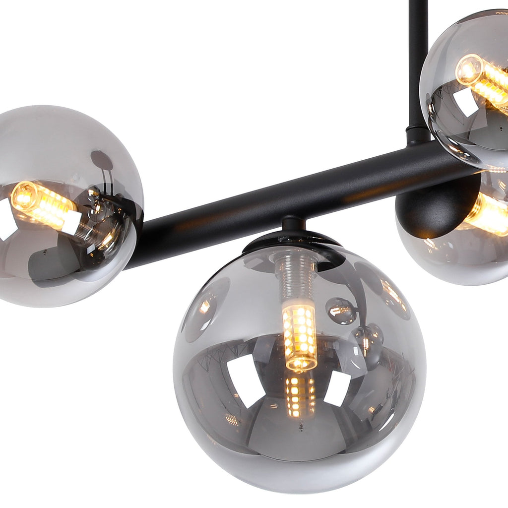 NL9044/SM9 Prague 6 Light Ceiling Light Satin Black Smoke Plated
