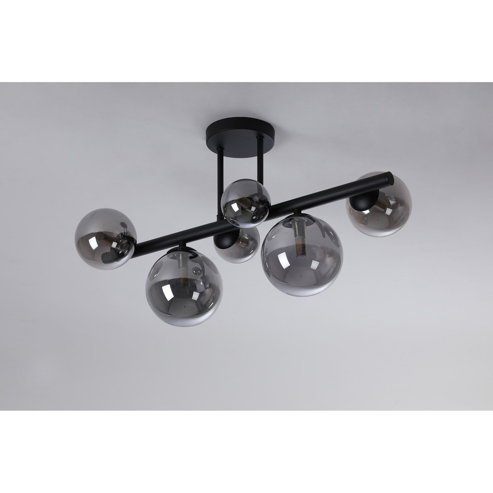 NL9044/SM9 Prague 6 Light Ceiling Light Satin Black Smoke Plated