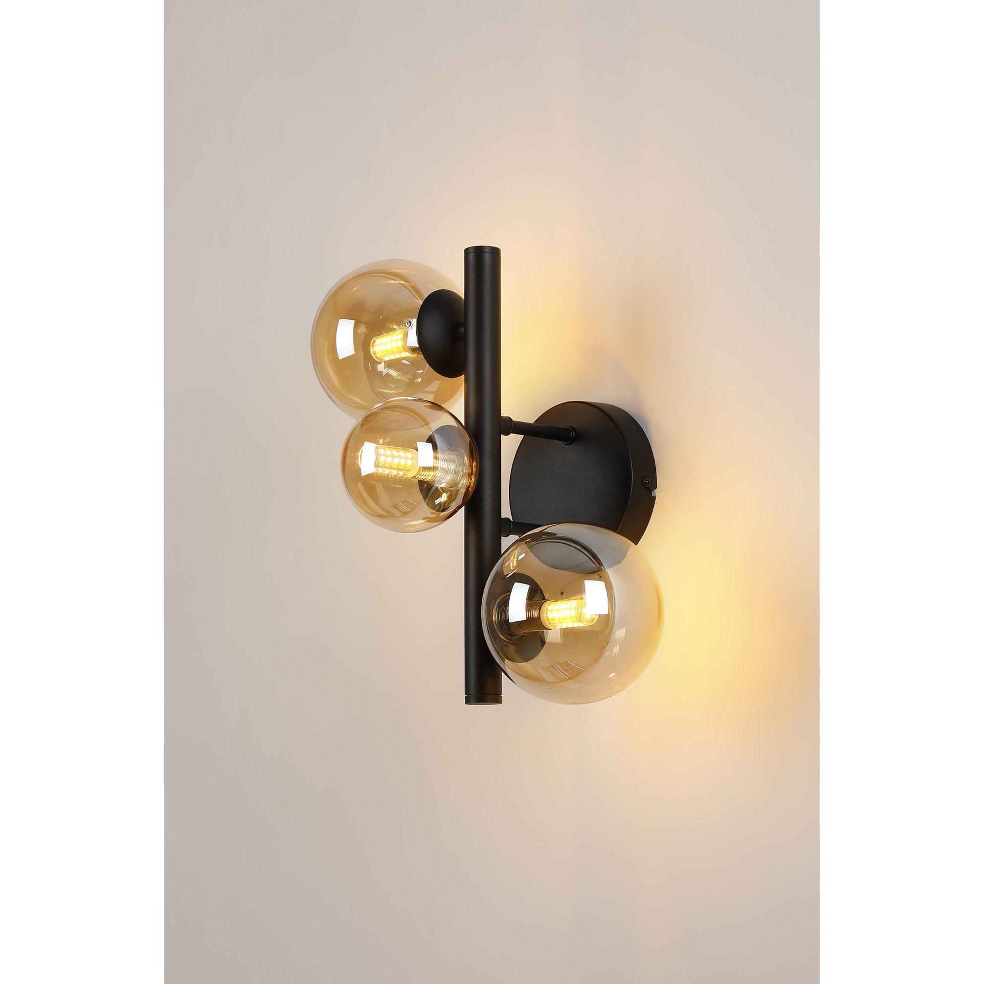 NL9045/AM9 Prague  3 Light Wall Light Satin Black Amber Plated