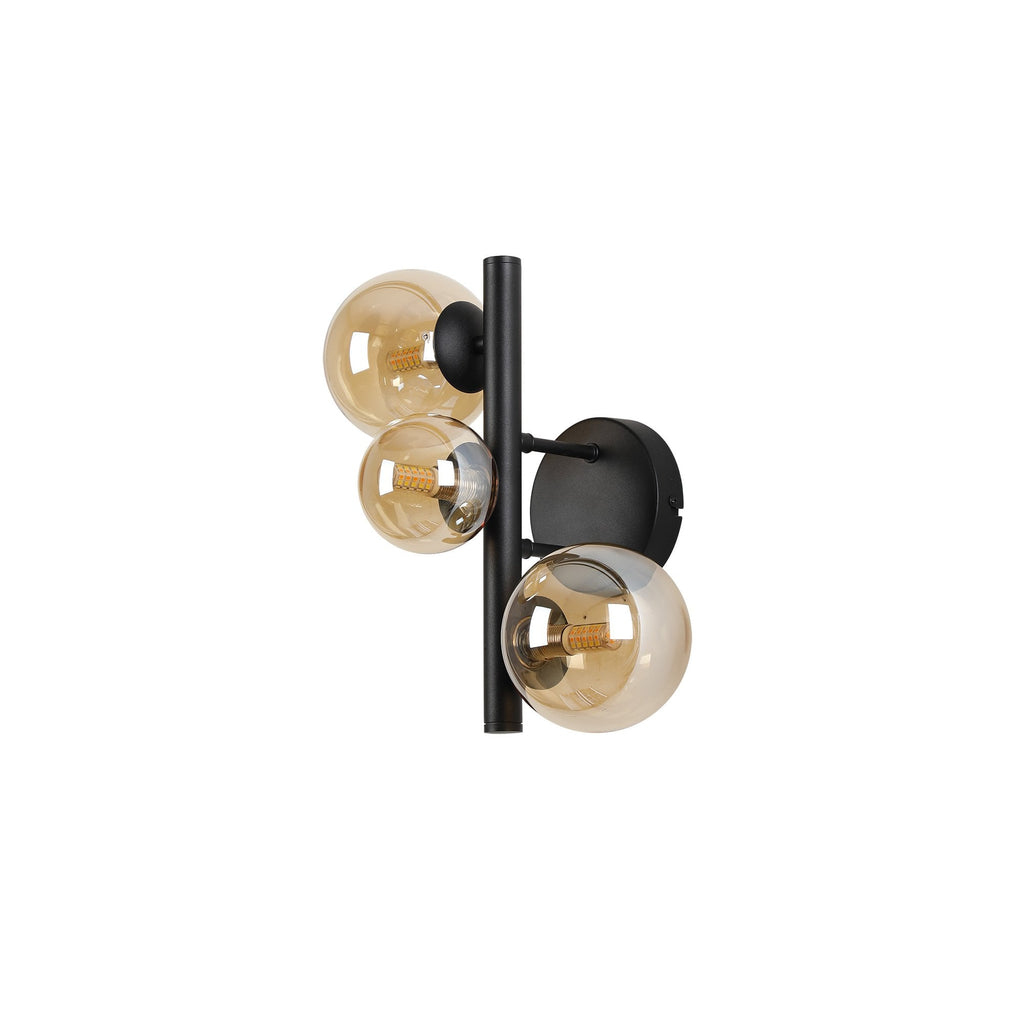 NL9045/AM9 Prague  3 Light Wall Light Satin Black Amber Plated