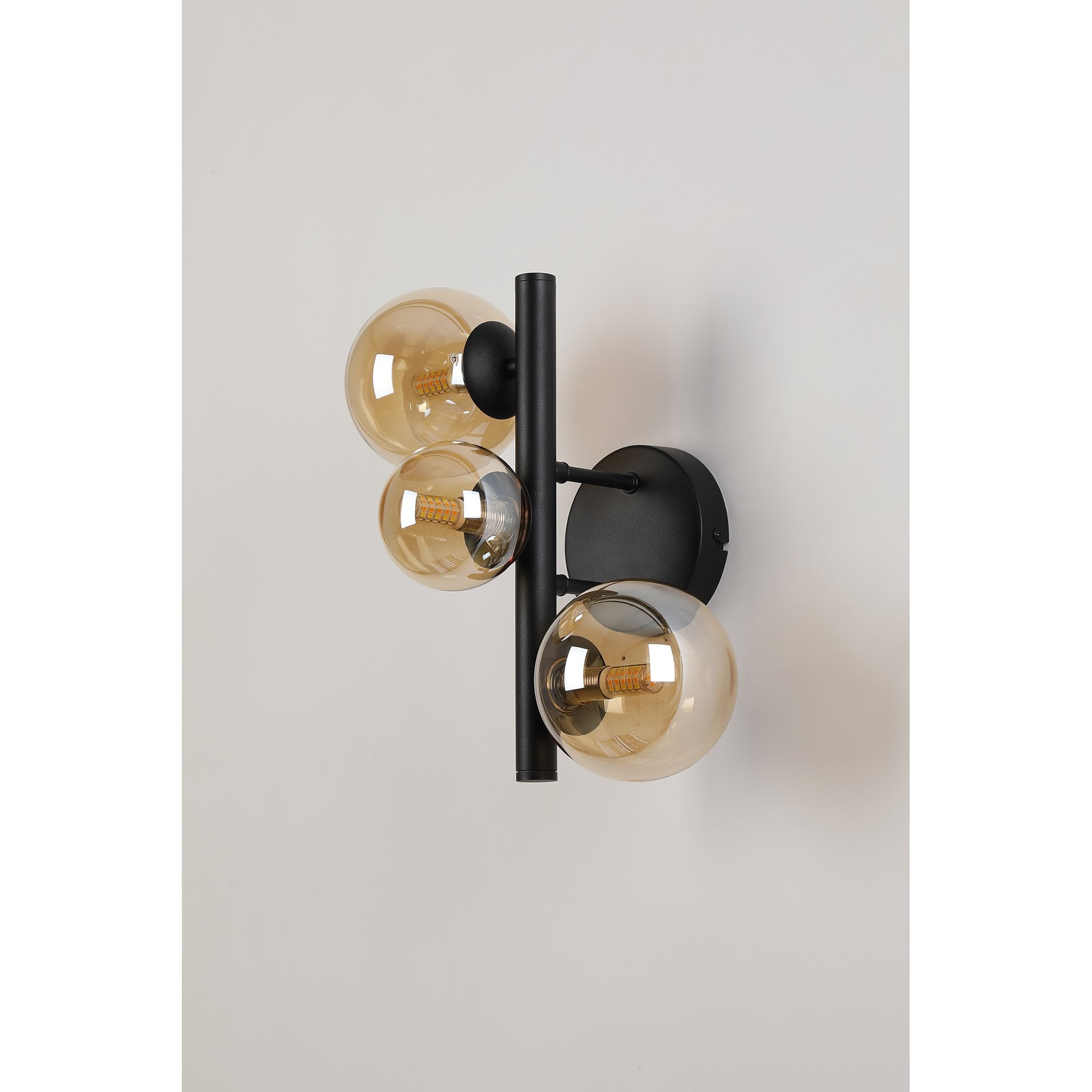 NL9045/AM9 Prague  3 Light Wall Light Satin Black Amber Plated
