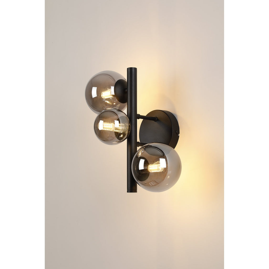 NL9045/SM9 Prague 3 Light Wall Light Satin Black Smoke Plated