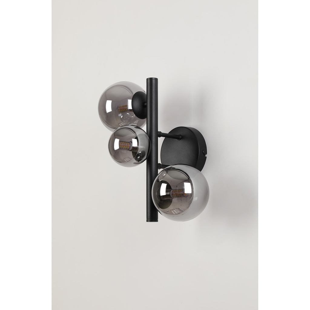 NL9045/SM9 Prague 3 Light Wall Light Satin Black Smoke Plated