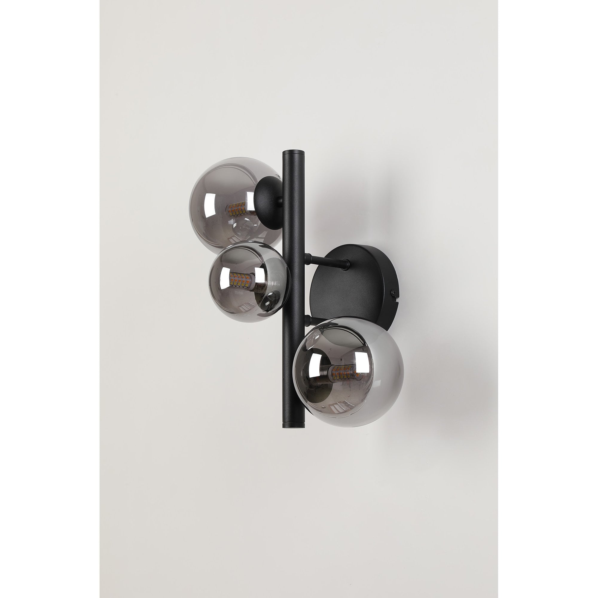 NL9045/SM9 Prague 3 Light Wall Light Satin Black Smoke Plated