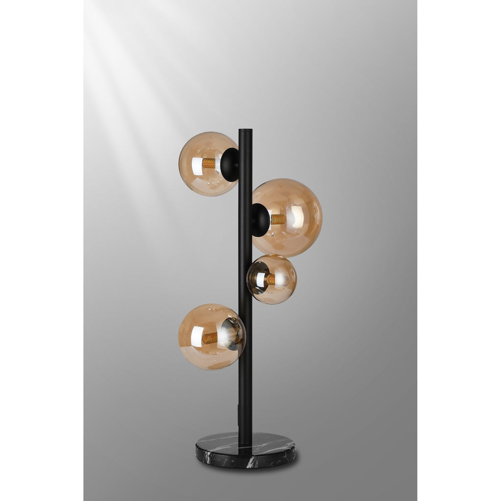 NL9047/AM9 Prague 4 Light Table Lamp Satin Black Amber Plated