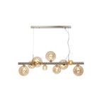NL9058/AM9 Prague 9 Light Linear Pendant Satin Nickel Amber Plated
