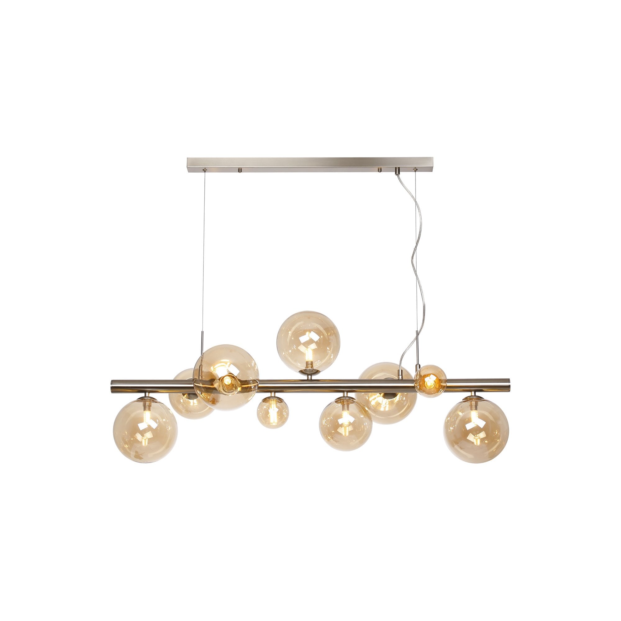NL9058/AM9 Prague 9 Light Linear Pendant Satin Nickel Amber Plated