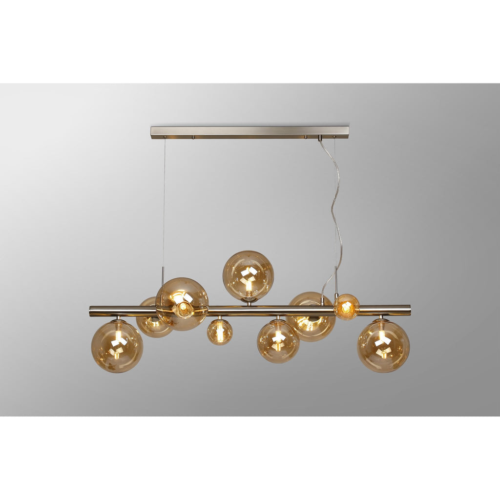 NL9058/AM9 Prague 9 Light Linear Pendant Satin Nickel Amber Plated