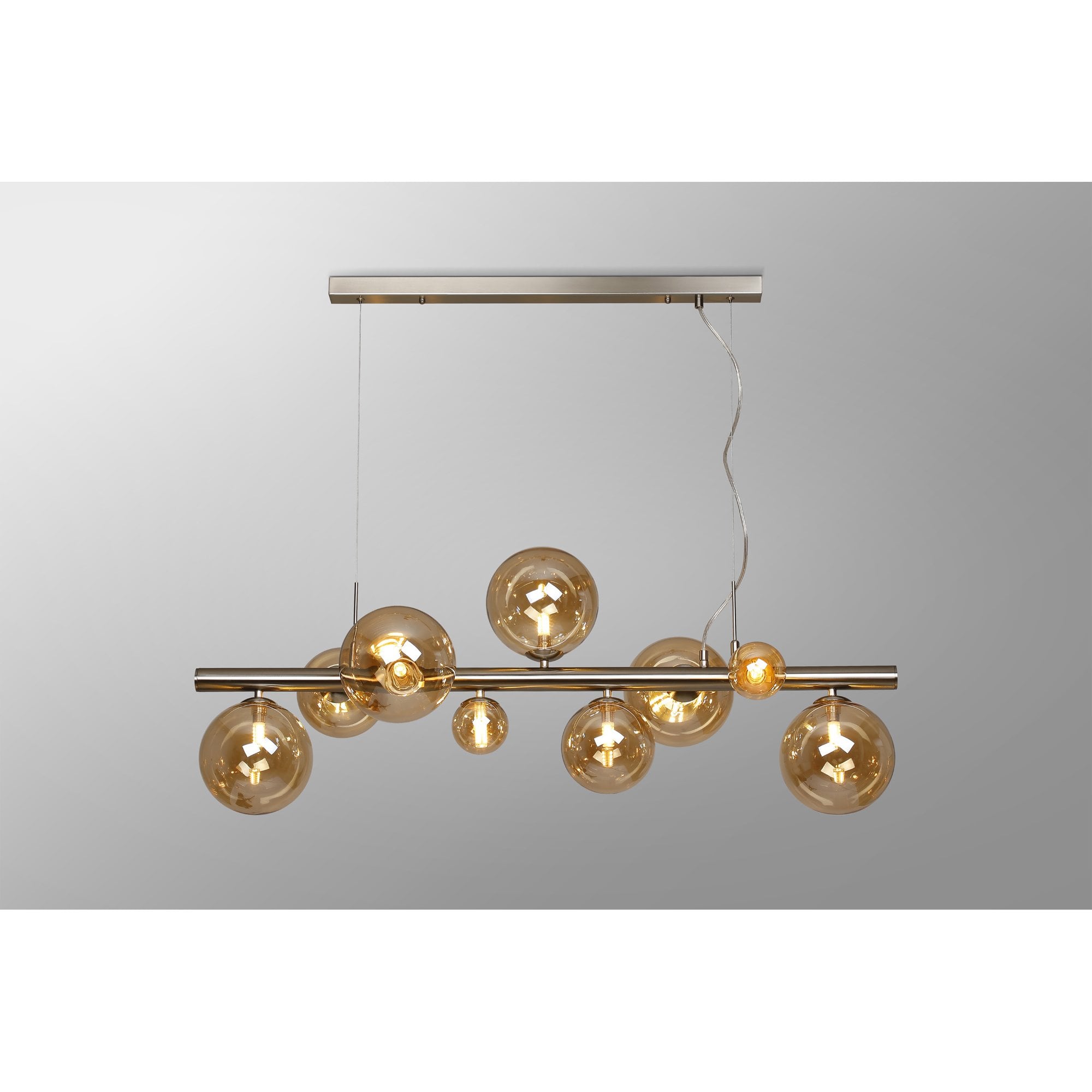 NL9058/AM9 Prague 9 Light Linear Pendant Satin Nickel Amber Plated