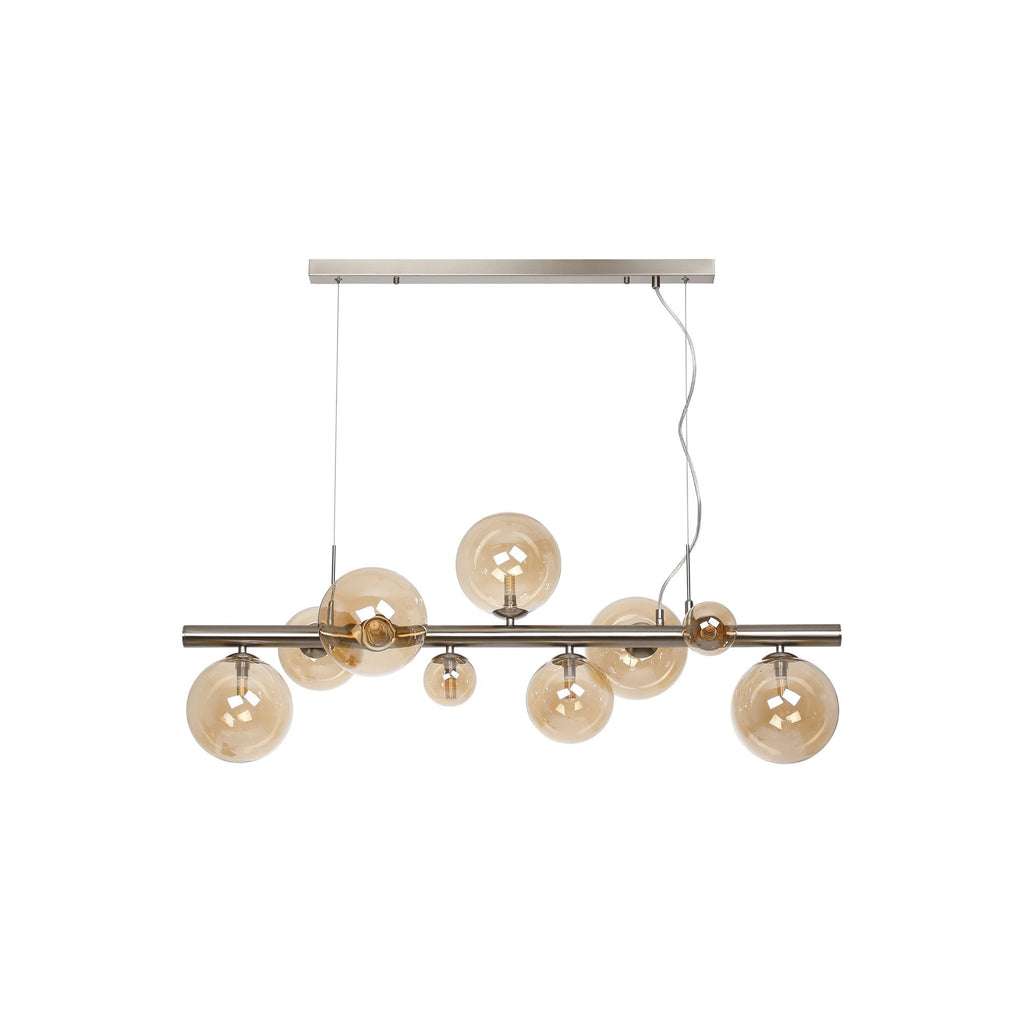 NL9058/AM9 Prague 9 Light Linear Pendant Satin Nickel Amber Plated