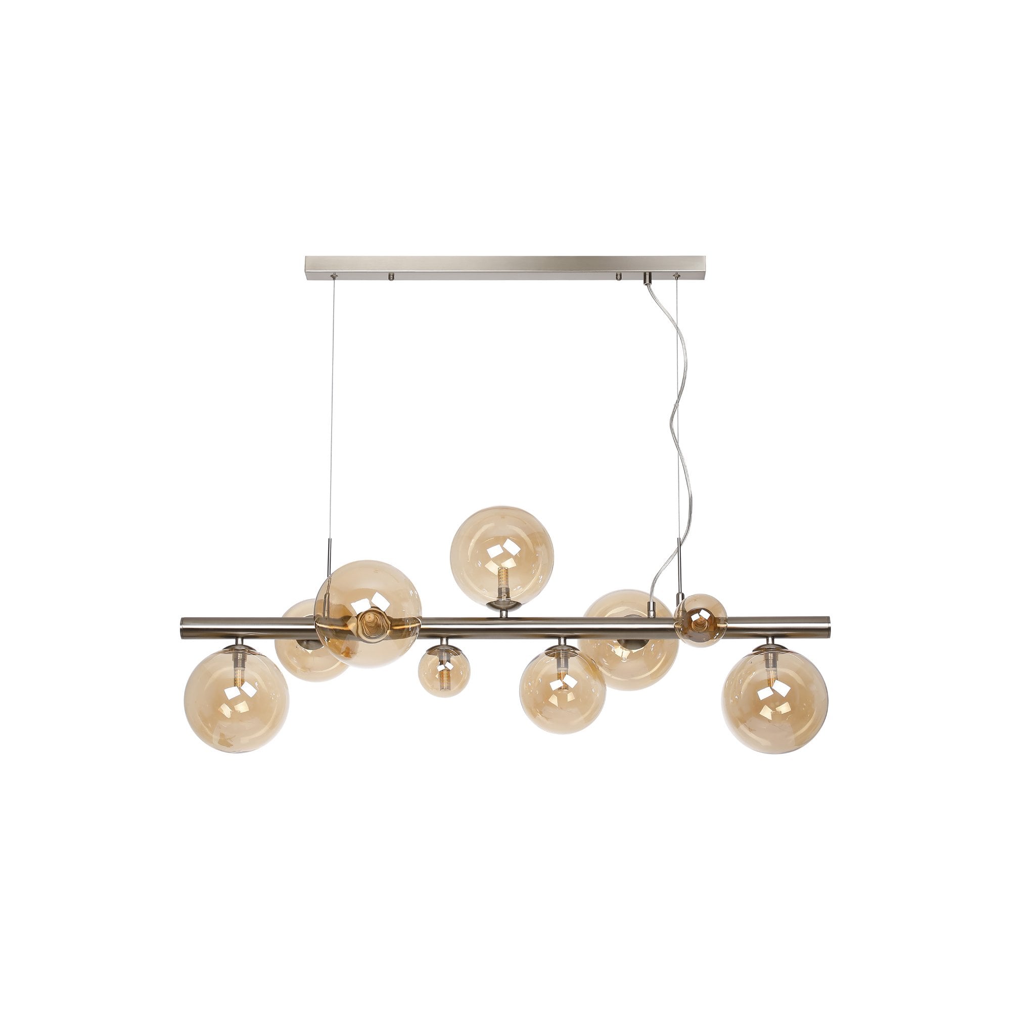 NL9058/AM9 Prague 9 Light Linear Pendant Satin Nickel Amber Plated