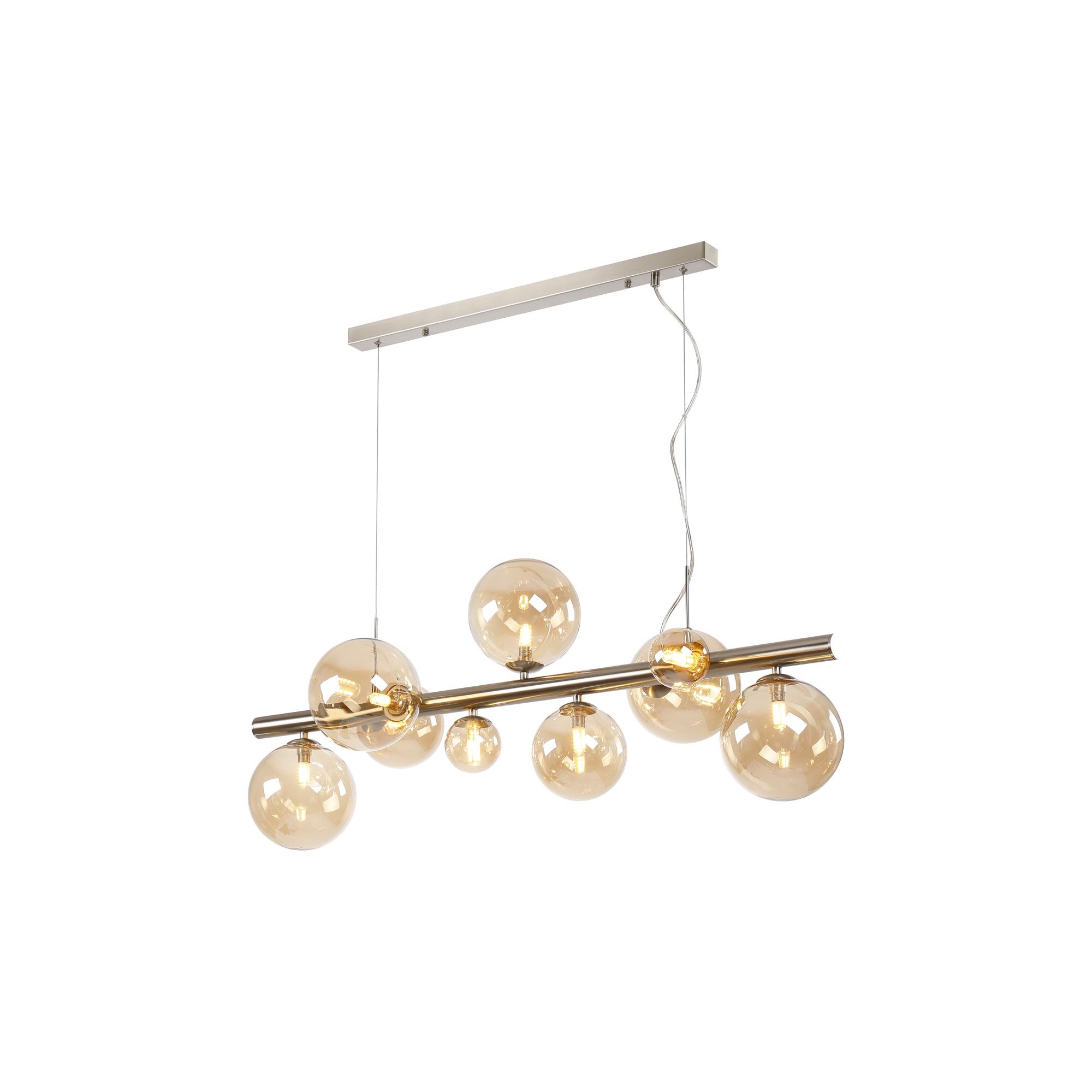 NL9058/AM9 Prague 9 Light Linear Pendant Satin Nickel Amber Plated