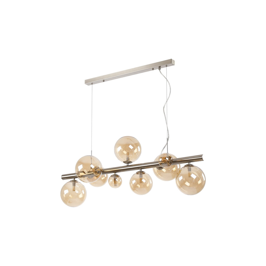 NL9058/AM9 Prague 9 Light Linear Pendant Satin Nickel Amber Plated