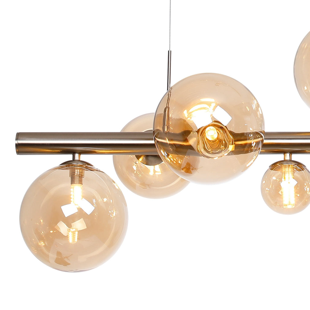 NL9058/AM9 Prague 9 Light Linear Pendant Satin Nickel Amber Plated