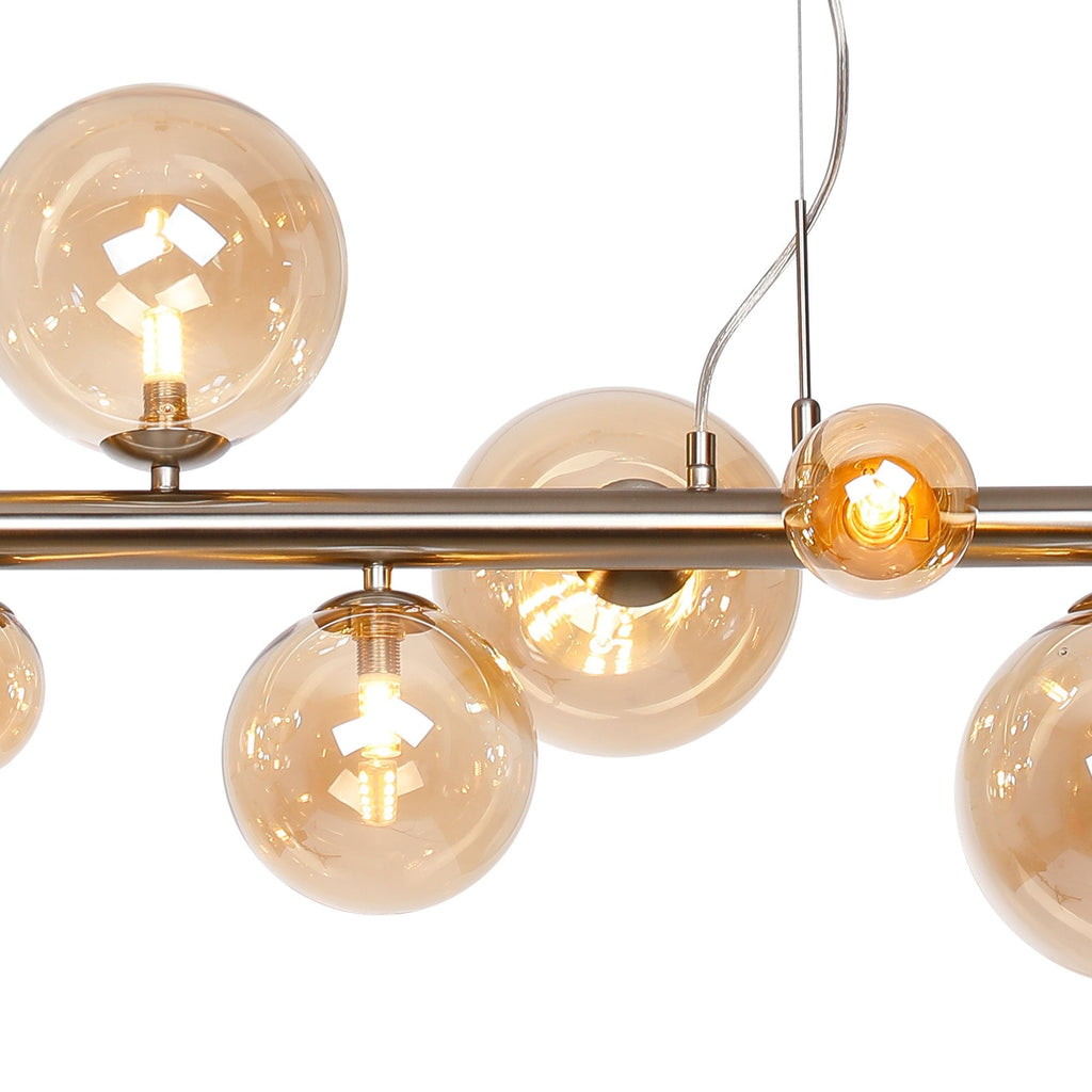 NL9058/AM9 Prague 9 Light Linear Pendant Satin Nickel Amber Plated