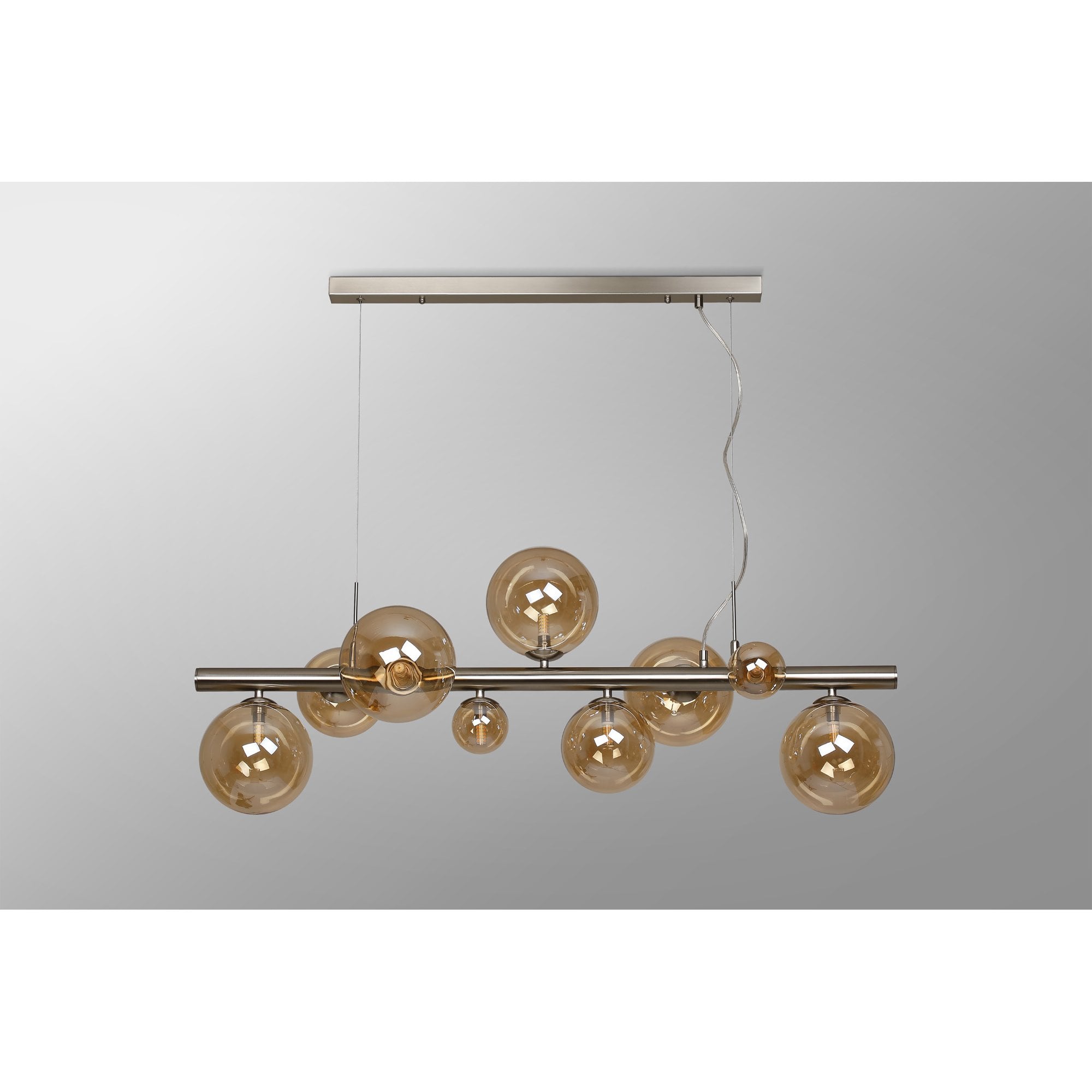 NL9058/AM9 Prague 9 Light Linear Pendant Satin Nickel Amber Plated